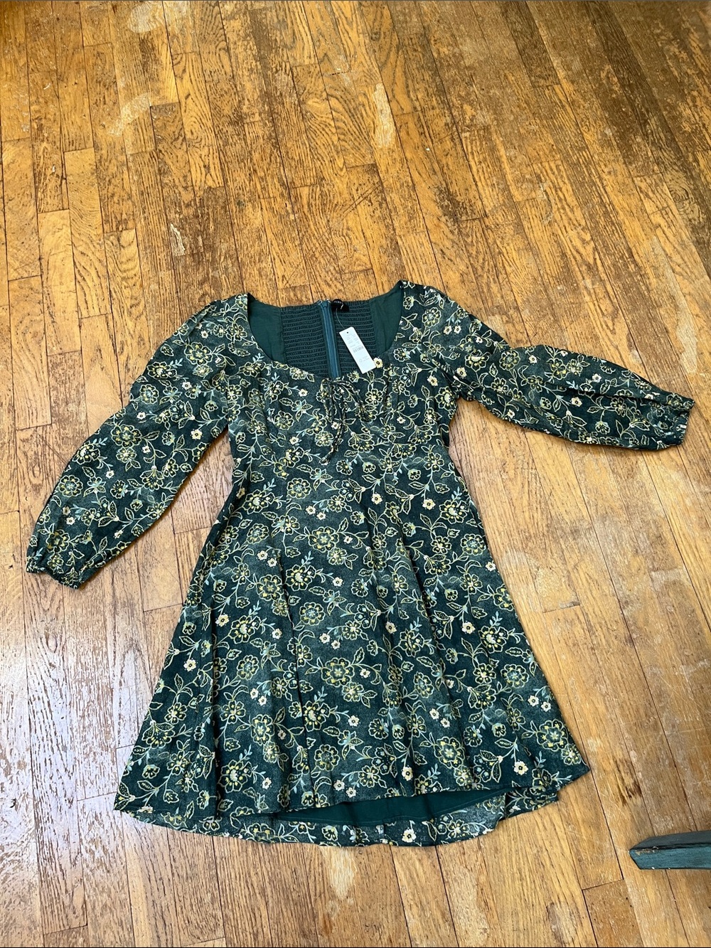 J. Crew Dark Green Floral Long-Sleeve Casual Dress